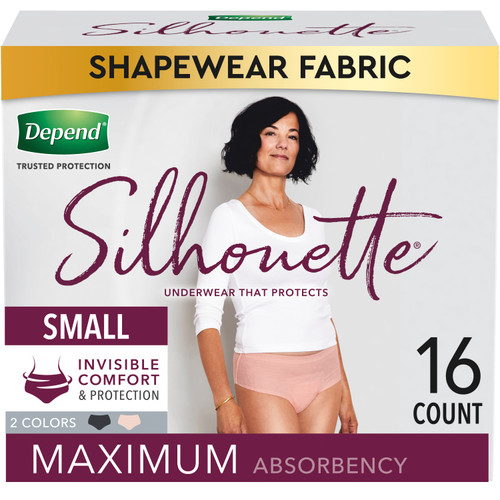 Depend Silhouette Incontinence Underwear for Women, Maximum Absorbency, Small, Pink & Black (Package of 16)