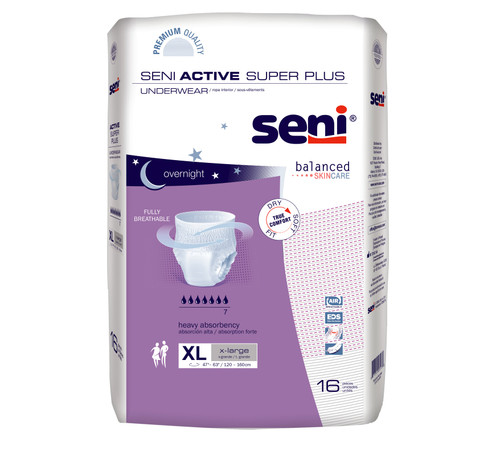 Seni Active Super Plus Pull-On Underwear, X-Large, 16 Count - 47" - 63" (Package of 16)