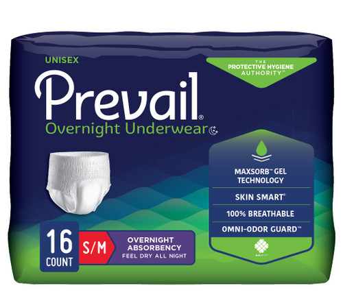 Prevail Unisex Overnight Underwear, Small/Medium, 34" x 46" - REPLACES  FQPMX512 & FQPWX512. (Case of 64)