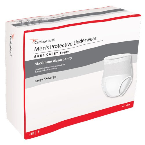 Cardinal Health, Men's Protective Underwear, Sure Care Super, Large/X-Large, 45" - 58" (Package of 18)