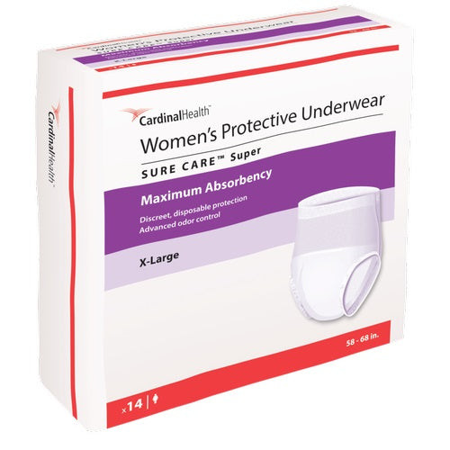 Cardinal Health, Women's Protective Underwear, Sure Care Super, X-Large, 58" - 68" (Package of 14)
