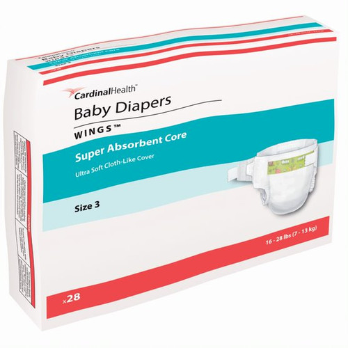 Cardinal Health, Baby Diapers, Wings, Size 3, Medium, 16 - 24 lbs (Case of 224)