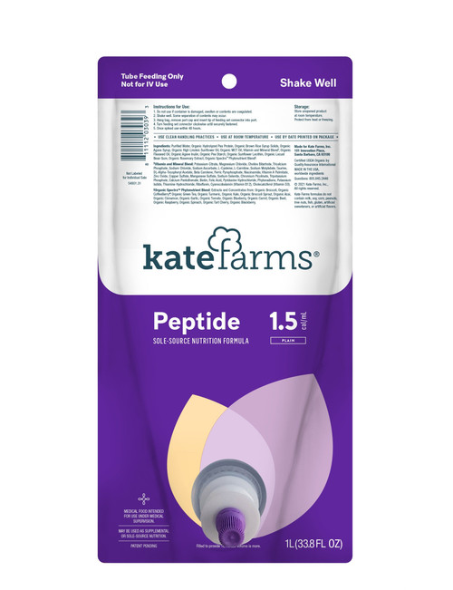 Kate Farms Peptide 1.5 Plain, Closed System, Ready-to-Hang, 1000 mL