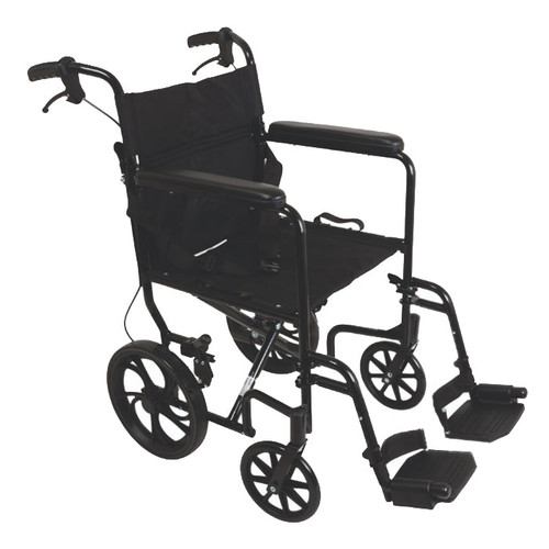 ProBasics Transport Chair Aluminum 19" with 12" Rear Wheels, Black