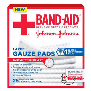 J & J Band-Aid First Aid Gauze Pads 4" x 4" 25 CT (Box of 25)