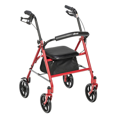 Drive Medical Durable 4-wheel Rollator with Fold Up Removable Back, Red, 25.5" L x 23.5" W x 35" H