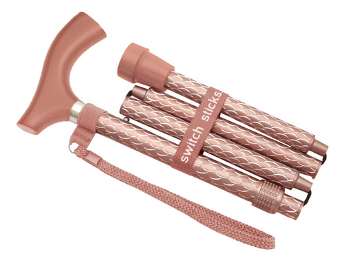 Switch Sticks Designer Walking Stick Cane, Folding, Adjustable, Engraved Rose Gold