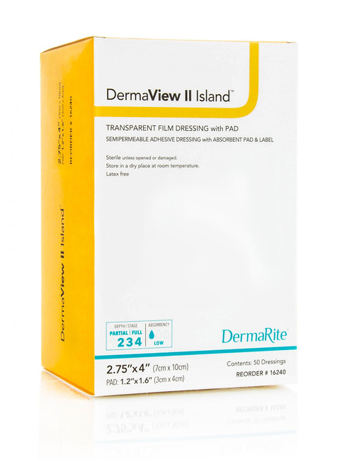 DermaView II Island Transparent Film Wound Dressing, 2.75" x 4"