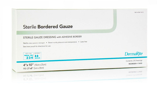 Sterile Bordered Gauze Dressing with Adhesive Border, 4" x 10" (Box of 25)