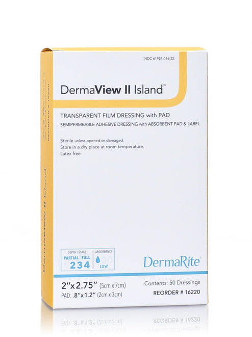 DermaView II Island Transparent Film Wound Dressing, 2" x 2.75" (Box of 50)