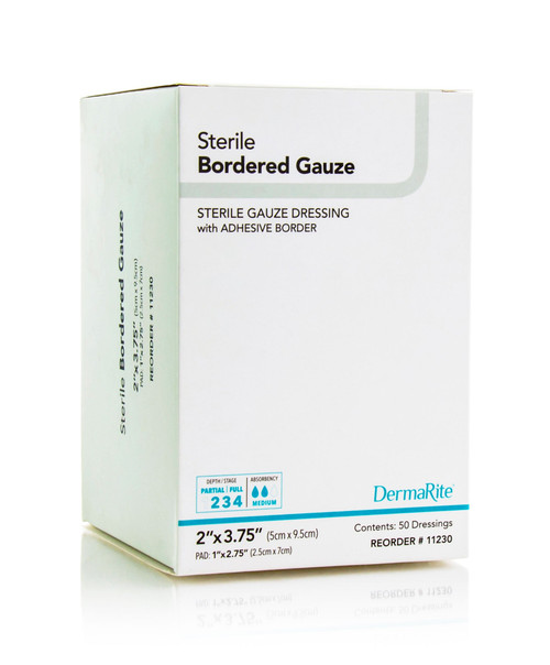 Sterile Border Gauze with Adhesive Border, 2" x 3.75" (Box of 50)
