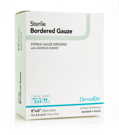 DermaRite Sterile Border Gauze with Adhesive Border, 6" x 6"