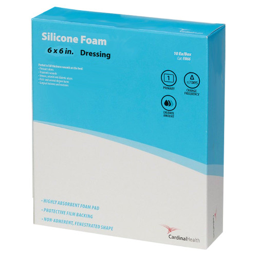 Cardinal Health Kendall Silicone Non-Bordered Foam Wound Dressing, 6" x 6"