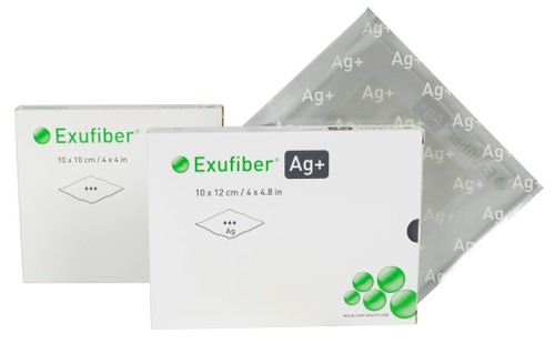 Exufiber Ag+ Silver Gelling Fiber Wound Dressing, 6" x 6" (Box of 10)