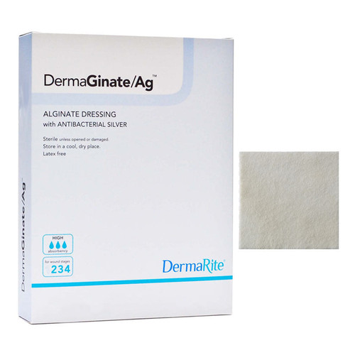 DermaGinate Ag Alginate Wound Dressing with Antibacterial Silver, 4" x 5"