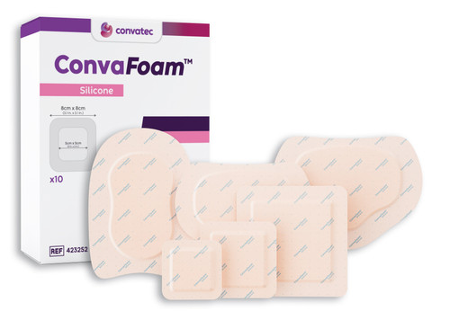 ConvaFoam Adhesive Silicone Hydrofiber Foam Dressing, Multisite, 8" x 5.5" Dressing, 3.4" x 5.5" Pad (Box of 5)