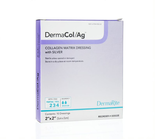 DermaCol Ag Collagen Matrix Wound Dressing with Silver, 2" x 2"