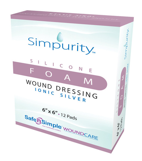 Simpurity Foam Wound Dressing Silver Silicone, 6" x 6" (Box of 12)