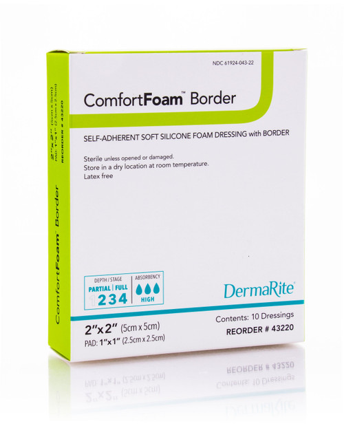ComfortFoam Silicone Border Foam Dressing, 2" x 2" (Box of 10)