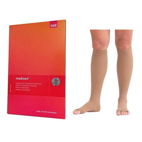 Mediven Forte Calf with Silicone Border, 40-50, Extra Wide Calf, Open, Caramel, Size 4