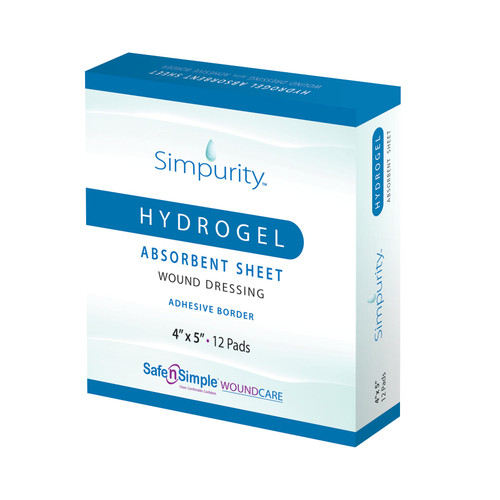 Simpurity Hydrogel Dressing with Adhesive Border, 4" x 5" (Box of 12)