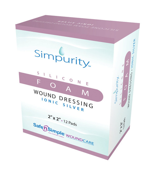 Simpurity Foam Wound Dressing Silver Silicone, 2" x 2" (Box of 12)