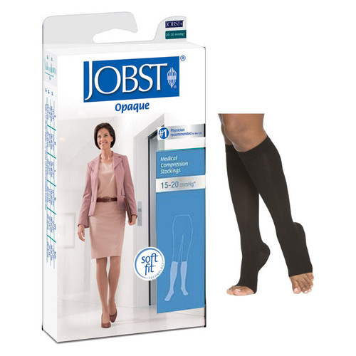 Jobst Opaque SoftFit Knee-High, 15-20, Open Toe, Black, Medium
