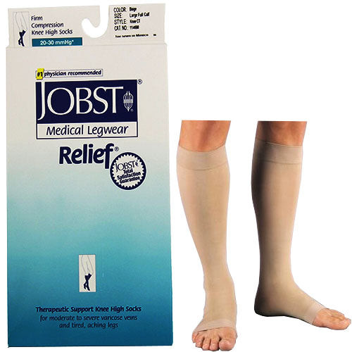 Relief Knee-High with Silicone Band, 20-30, Medium, Open, Beige (Package of 2)
