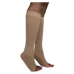 842C Style Soft Opaque Calf, 20-30mmHg, Open Toe, Medium, Long, Nude