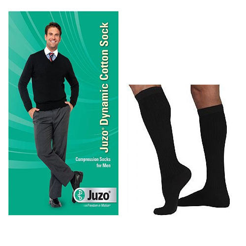 Juzo Dynamic Cotton for Men Knee-High, 20-30, Full Foot, Black, Size 4 (Package of 2)