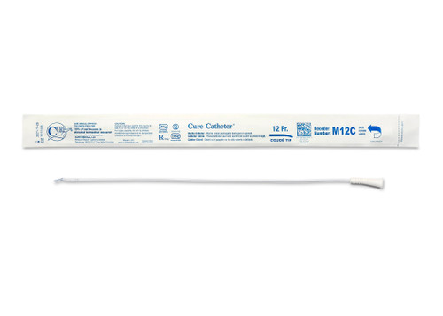 Cure Catheter Uncoated, Single, Male, 16" Coude Tip, 12 FR