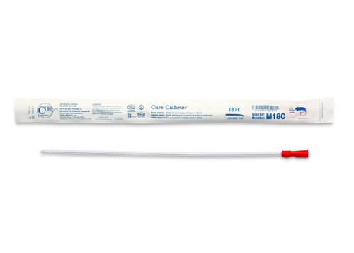 Cure Catheter Uncoated, Single, Male, 16" Coude Tip, 18 FR (Box of 30)