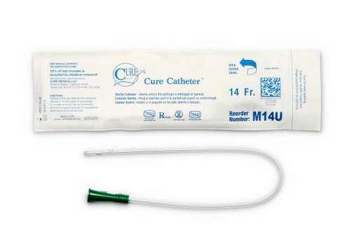 Cure Medical Pocket Catheter, Single, Male, 16" Straight Tip, 14 FR (Case of 300)