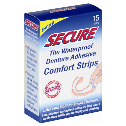 Secure Denture Adhesive Comfort Strips, 15 ct (Case of 12)