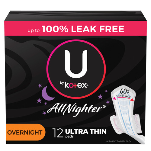U by Kotex Super Premium, Ultra Thin, Overnight with Wings Pad, 12 ct, Replaces Item 6928742 (Package of 12)