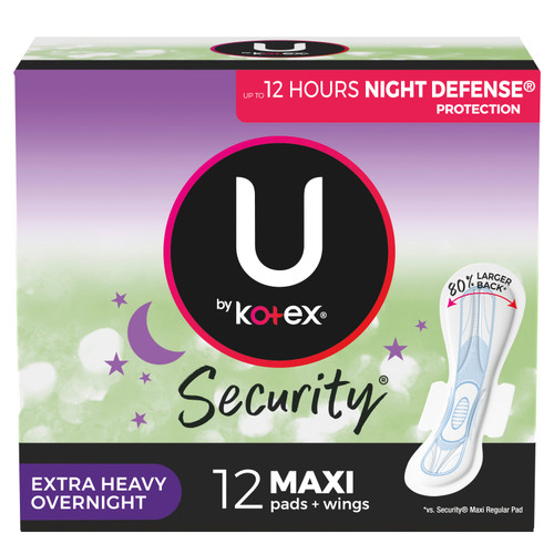 U by Kotex Premium Maxi Extra Heavy Overnight Pad with Wing (Case of 24)