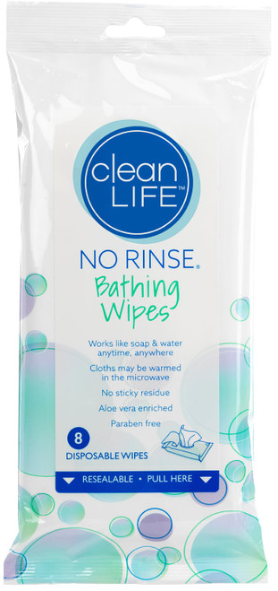 No-Rinse Bathing Wipes 8" x 8" (Package of 8)