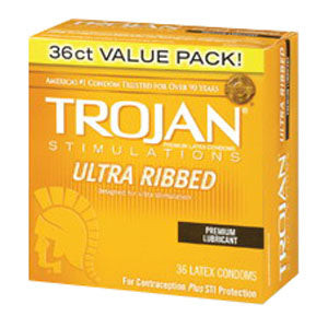 Trojan Condom Stimulations Ultra Ribbed Lubricated (Box of 36)