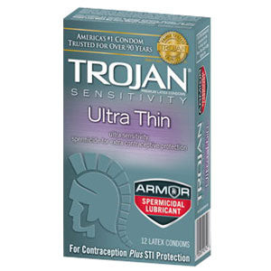 Trojan Ultra Thin Condom with Armor Spermicidal Lubricant (12 Count) (Each of 12)