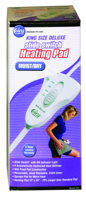 King Size Heating Pad, Moist/Dry, 12" x 24", 90 Minute Auto Off