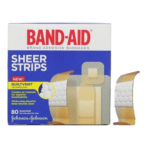 Band-Aid Sheer Strip Adhesive Bandage, Assorted 80 Count (Box of 80)