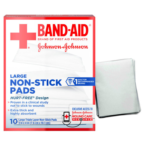 J & J Band-Aid First Aid Non-Stick Pads, Large, 3" x 4", 10 ct. (Box of 10)