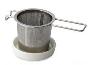 Extra Fine Stainless-Steel Tea Infuser w/Porcelain Dish