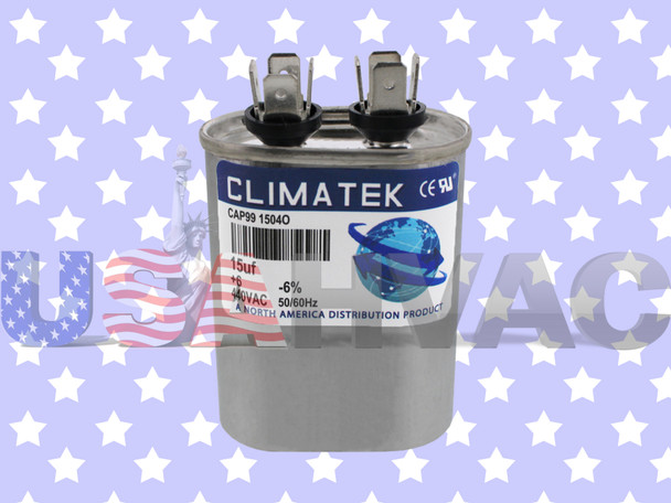 27L657BZ3 - Climatek Motor Run Capacitor 15 uF MFD 440 Volt Oval Fits GE Genteq