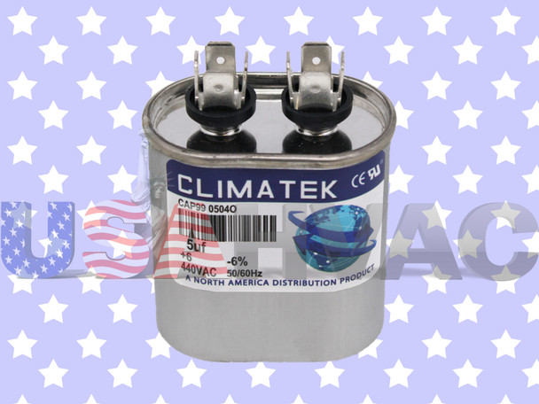 43-18128-18 - Climatek Motor Run Capacitor 5 uF MFD 440 Volt Oval Fits Rheem