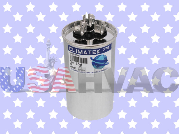 D6789030 - Climatek Motor Run Capacitor 50+7.5 uF MFD 440 Volt Round Fits Goodman