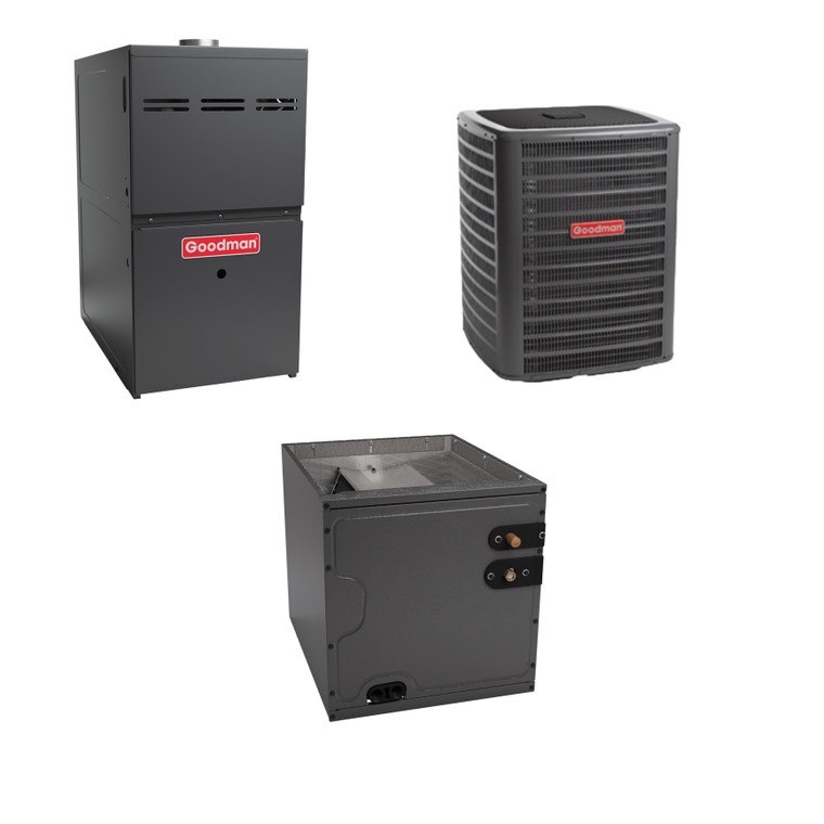 Goodman Split Air Conditioner 15.2 SEER2, Single Stage,CAPTA AlumaFin7™ Evaporator Coil, Upflow/Downflow, Ton, R-32,Goodman 80% AFUE Gas Furnace Multi-Speed, Single Stage
