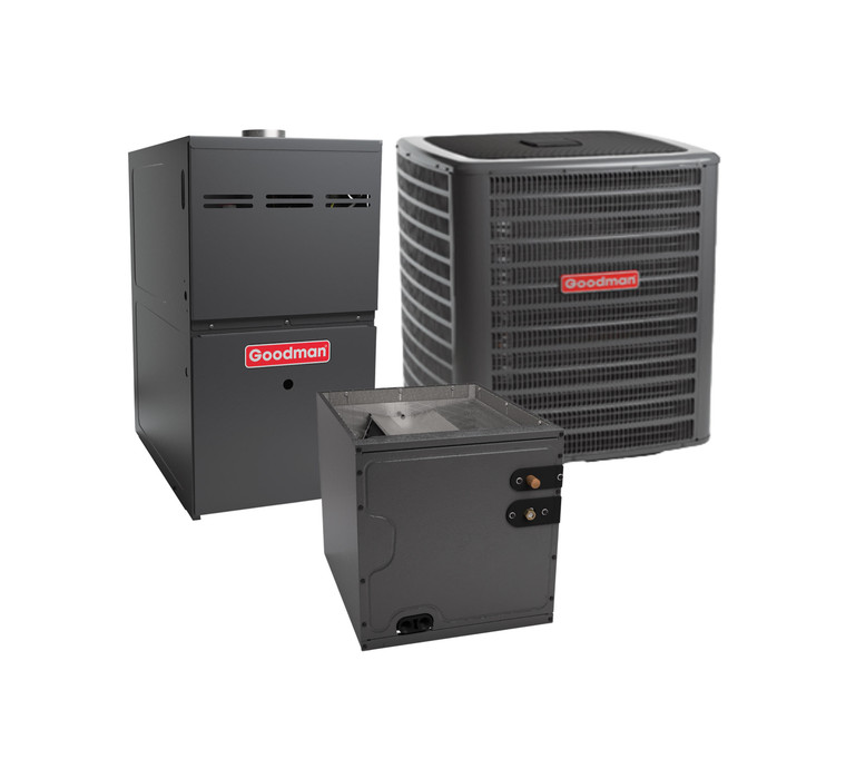 Goodman Split Air Conditioner 15.2 SEER2, Two Stage,CAPTA AlumaFin7™ Evaporator Coil, Upflow/Downflow, TonGoodman 80% AFUE Gas Furnace Multi-Speed, Single Stage, R-32,