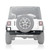 Reaper Off-Road Wrangler Rear Bumper installed on a white Jeep as seen from behind on white background with bumper isolated. Reaper Off-Road Wrangler Rear Bumper installed on a white Jeep as seen from behind on white background with bumper isolated.