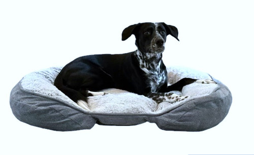 Large Gray Oval Comfort Dog Bed – 38" x 30" x 9", Foam Base, Poly Fiber Bolster & Plush Surface